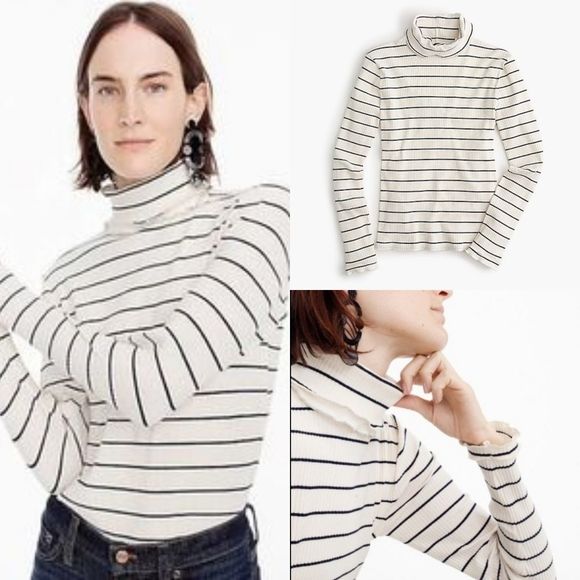 JCREW White Black Ribbed Striped Thin Turtleneck Sweater Size XXSmall - Picture 1 of 5